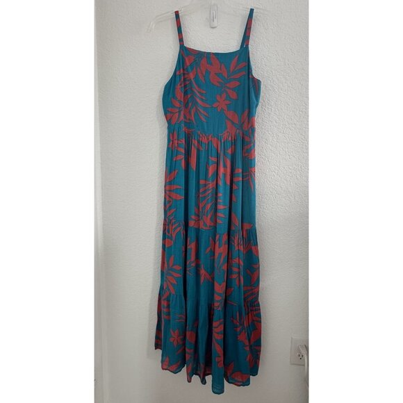 Old‎ Navy Dress Womens Small Tiered Maxi Sundress Straps Teal Floral Boho Resort - Picture 1 of 10